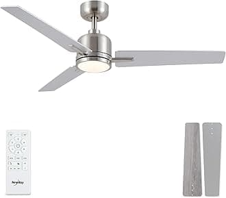 Newday Silver and Grey Ceiling Fan with Lights and Remote, 48” Silent Ceiling Fan with Dimmable LED 24W, Reversible DC Motor, 6 Speeds, 3 Timer for Bedroom Living Room Basement Kitchen Terrace