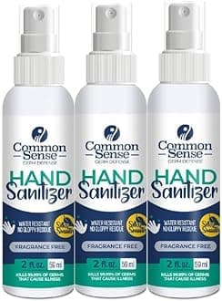 Common Sense Hand Sanitizer Spray, Unscented Travel Size, Non-Irritating Portable Antibacterial Mini Hand Sanitizer Spray Bottle for Purse, 2 oz (Pack of 3)