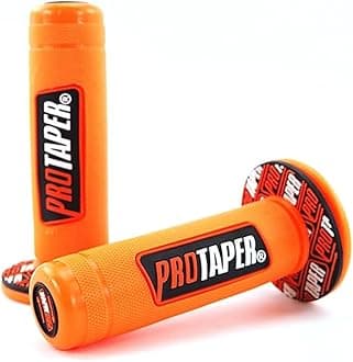PROTAPER Motorcycle Handle Grips, 7/8 inch, Non-Slip Dirt Bike Handlebar Grips, Black and Red (Orange, 7/8'' Left +1'' Right)