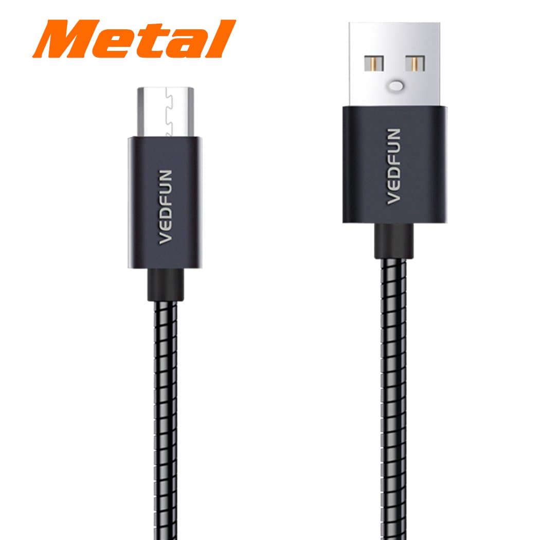 Micro USB Cable, VEDFUN Durable Metal Quick Charge 3.0 Supported Fast Charging Charger Cable 3.3Ft for Samsung Galaxy J5/J7/S5/S6/S7/Edge, Droid Turbo 2, Moto G5 Plus/G4 Play, Blackberry Priv, Grey