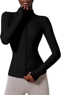 LocachyWomen's Slim Fit Full Zip Athletic Running Sports Workout Jacket with Thumb Holes