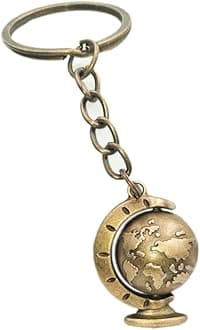 Gudeke Globe Key Rings Rotating World Map Keychain Vintage Earth Keychain Gift, Bronze