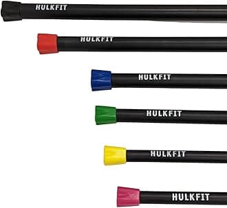 HulkFit Total Body Workout Weighted Exercise Bar Exercise Equipment for Mobility and Strength Training Squats, Lunges, Bench Press, and Deadlifts - Multiple Weights and Multicolor