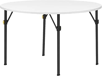 Living and More 4ft Bi-Fold Round Folding Table, Banquet and Event Folding Table with Carrying Handle, White