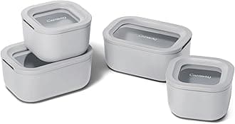 Caraway Mini Food Storage 9pc Set - Glass Storage Containers for Food - Non-Toxic Ceramic-Coated Glass - Air Release Technology - Compact & Stackable Design - Gray