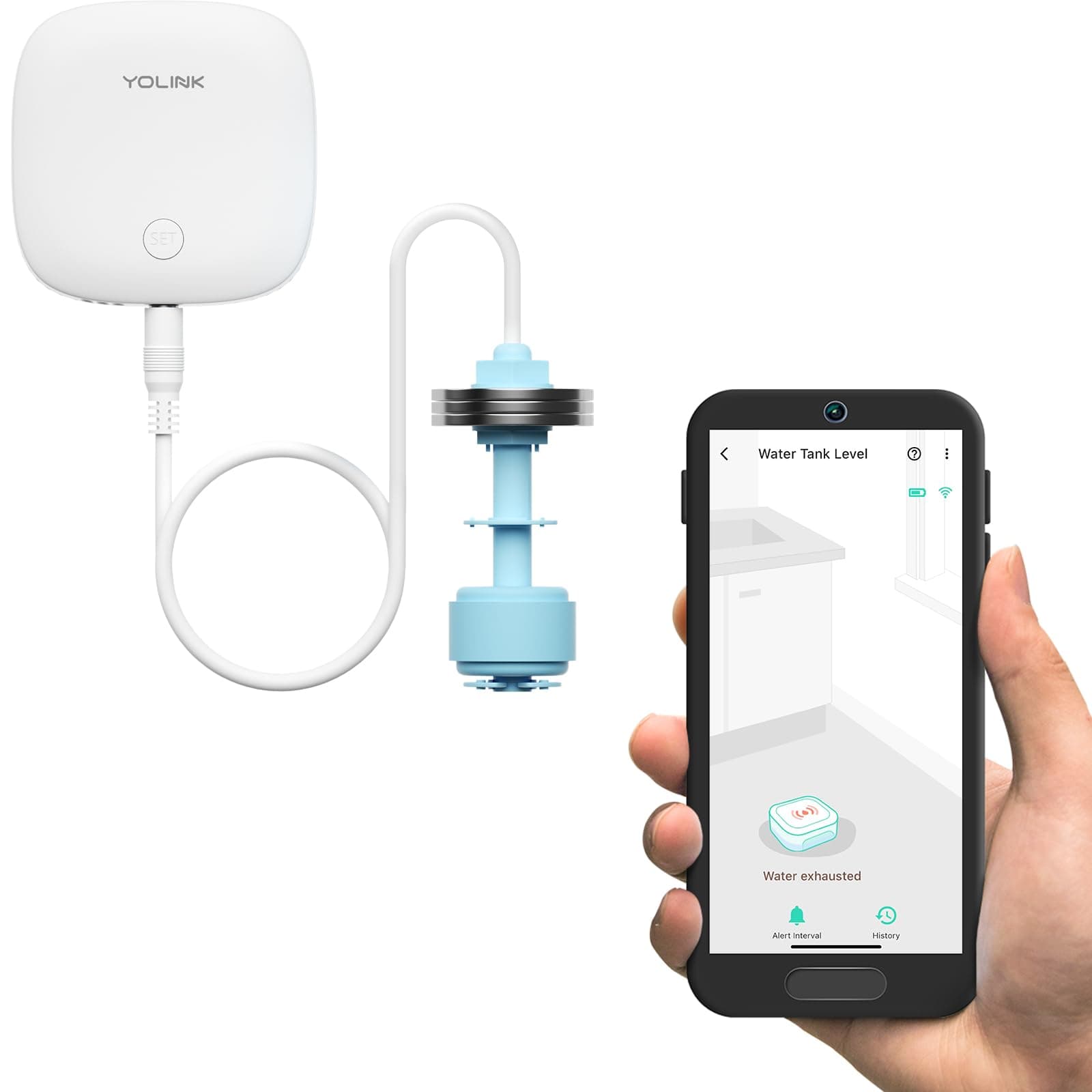 LoRa Smart Water Level Monitoring Sensor, Wireless Battery-Powered Float Switch Alarm, Sump Pump Alarm, AC Condensate Overflow, Tank Level, Toilet Leak Sensor, 105dB Siren, YoLink Hub Required