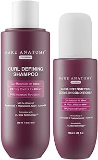 Bare Anatomy Curl Defining Shampoo + Curl Intensifying Leave In Conditioner Cream | Curl Retention & 2X Frizz Protection For 48 Hours | Sulphate & Paraben Free | Women & Men | 250 ml + 140ml