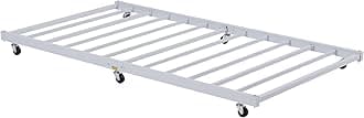 Twin Trundle Bed Frame Only/Roll Out/Enhanced & Up-Graded Metal Slats Support with Lockable Casters, White