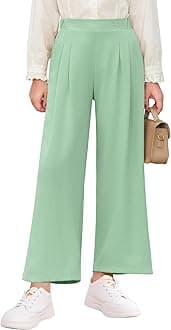 Haloumoning Girls High Waisted Uniform Pants Kids Wide Leg Dress Pants Casual Trousers with Pockets 5-14 Years