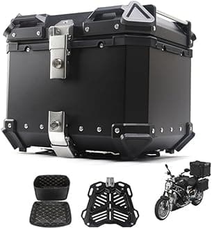 Aluminum Motorbike Tail Box Trunk Waterproof Scooter Rear Top Box, Top Case for Store Helmet Large Luggage, 36L 45L 55L 65L with Security Lock(Black,45L)