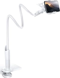 LamicallPhone Holder, Gooseneck Mount, Compatible with 4-7'' Smartphones and Desktops, Adjustable Arm and Non-Slip Base, Easy to Install and Use
