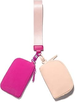Mini Zip Around Keychain Wristlet Wallets Small Portable Dual Pounch Wristlet Detachable Coin Purse Pocket Gifts for Teen Girls Travel Sports Outdoors (Rose Red+Coarl Pink)