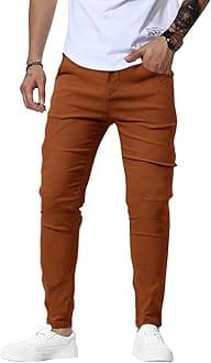 Men's Slim Fit Dress Pants Casual Stretchy Twill Chinos Tapered Skinny Slacks