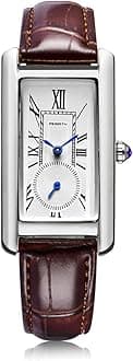 Quartz Watch for Women, Lady Stylish Square Dress Watch with Leather Strap and Sapphire Crown