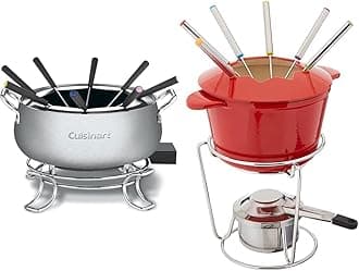 Cuisinart Fondue Pot, 3 Quart, For Chocolate, Cheese, Broth, Oil, Stainless Steel, CFO-3SSP1 & 13-Piece Cast Iron Fondue Set, Red