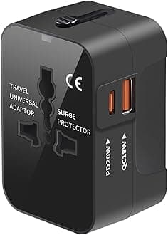 Universal Travel Adapter with 3.0A PD USB-C & QC USB-A Ports, Fast Charging International Plug Adapter, Worldwide Wall Charger AC Power Plug Converter Adaptor for US to EU UK AUS Asia
