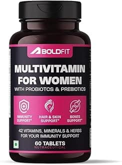 Boldfit Multivitamin For Women With Probiotics Supplement With 42 Vital Ingredients For Immunity, Hair, Skin, Energy & Bone Support - 60 Vegetarian Tablets