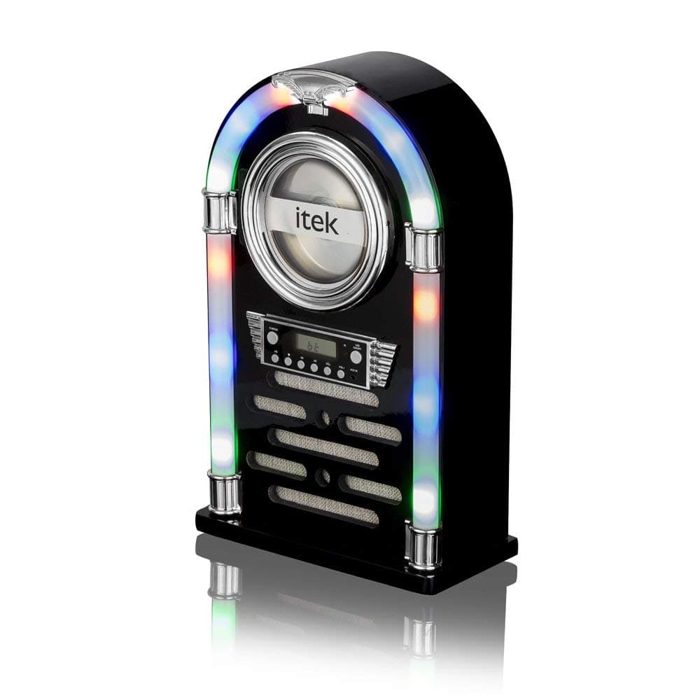 iTek Jukebox with CD Player, FM Radio and Bluetooth Connection, Remote Control Included, Gloss Black