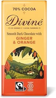 DIVINE CHOCOLATE Ginger & Orange Dark Chocolate 70%, 90 GR