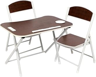 The Tickle Toe Kids Foldable Table and Chair Set (2-5 Years) -1 Table + 2 Chairs, MDF with Metal Frame, Made in India,Table: 59L X 39W X 44H Cm; Chair: 28L X 28W X 54H Cm, Age 2-5 Years, Dark Coffee