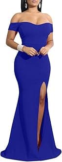 YMDUCH Women's Off Shoulder High Split Long Formal Party Dress Evening Gown