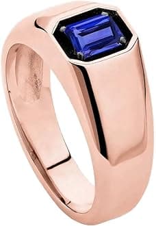 10K 14K 18K Gold Men's 2 Carat Emerald Cut Gemstone Ring Custom Gemstone Birthstone Pinky Ring for Men Jewelry Gift for Him