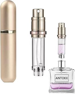 Travel Perfume Bottle Refillable Atomizer - 5ML Pocket Perfume Dispenser, Scent Pump Case, Leakproof Portable Perfume Sprayer for Women and Men (Gold-1)