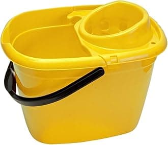 Abbey Plastic Mop Bucket with Wringer 12 Litre – Colour Coded Cleaning Floor Plastic Mop Bucket with Side Lip for Easy Pouring for General and Small Area Cleaning - Yellow