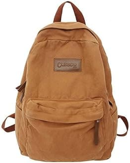 Sumleno Vintage Aesthetic Backpack Large Capacity Casual Canvas Daypack Travel Book Bags Laptop Bag Korean College Backpack (Khaki,One Size)