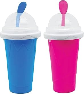 Frozen Magic Slushy Maker Cup, Slushie Maker, Milk Cola Juice Squeeze Cups, Magic Quick Freeze Cupss, Cooling Cups, Smoothies Cup with Lids and Straws for All Age (BLUE+PINK)