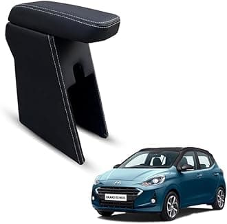 Carigiri Premium Finish Car Armrest with Storage Box And High Density Moulded Foam For Hyundai I10 Grand Nios (Models-2019-2024) (Black With White Double Stitching,Nappa Leatherette)