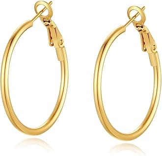PICKBEAU4 Pairs Silver Gold Hoop Earrings for Women | 14K Gold Plated Hoop Earrings Set Hypoallergenic Earring Lightweight Dangle Earrings Set