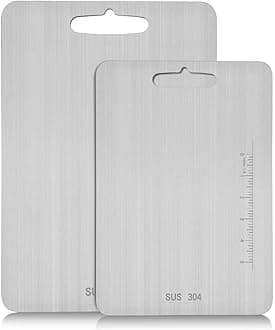 (14.2" x 9.8"and11.24" x7.87") Stainless Steel Cutting Board for Kitchen,SUS 304 Chopping Board for Meat,Fruit,Vegetables,Baby Food,Dishwasher Safe(2pcs)…