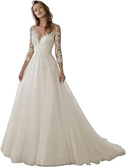 Beach Wedding Dresses for Bride 2025 Long Sleeve Lace Boho Bridal Gowns for Women WDW001