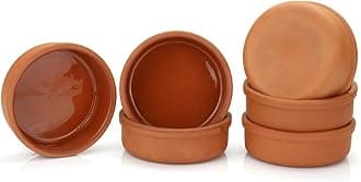 Clay Cooking Pots, 4.5" Terra Cotta - Rustic Pan for Turkish, Indian, Spanish, Mexican Cazuela Dishware - Vintage Hitit Dish (6 Pack)