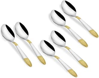 Parage 6 Pieces Stainless Steel 24k Golden Dinner Spoons Set, 16 cm Premium Spoons for Home & Kitchen, Luxury Dining Tableware Gift for House Warming,24 Karat Gold Plated Cutlery, Ivory Design