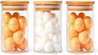 Glass Jars Air Tight Canister Borosilicate Kitchen Food Storage Container Set With Natural Bamboo Lids For Candy, Cookie, Rice, Sugar, Flour, Pasta, Nuts (270ML JARS, 3 PCS)