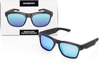 Inventiv Wireless Bluetooth Audio Sunglasses, Open Ear Headphones Music & Hands-Free Calling, for Men & Women, Polarized Glasses Lenses (Black Frame/Blue Tint)