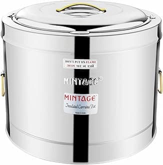 Mintage Sambar Pot Stainless Steel 25 Liters | Hot Pot with Lid | Casserole for Cooking | Casserole with Side Handles | Canteen & Hotel Casserole Container | Biryani Box Puff Insulated Hot & Cold