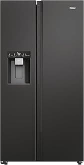 HaierSBS 90 Series 5 Freestanding American Fridge Freezer with Water & Ice Dispenser, Side by Side, Total No Frost, E Class, 601L Total Capacity, hOn App, Slate Black, 91x73x177.5 cm - HSW59F18EIPT