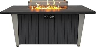 SereneLife 52 Inch Gas Fire Pit Table, 50,000 BTU Propane Pits for Outside with Steel Lid and Lava Rock, 2 in 1 Firepit Table Gatherings Parties on Patio Deck Garden Backyard