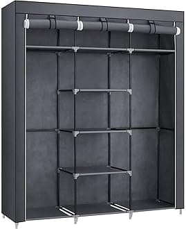 Songmics Canvas Wardrobe Bedroom Furniture Cupboard Clothes Storage Organiser Gray 175 X 150 X 45 cm Ryg12G