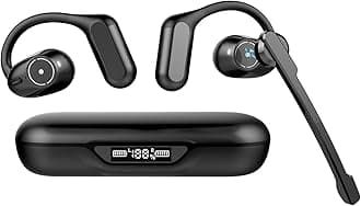 BANIGIPA Open Ear Headphones w/Detachable Boom Mic, True Wireless Earbuds w/DSP Noise Canceling Microphone for Calling, Bluetooth 5.4 Headset w/Charging Case for Office Home Working Traveling-60H