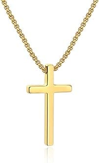 Ursteel Cross Chain for Men, Gold Plated Cross Chain Stainless Steel Gold Cross Necklace Men 30 Inch, Confirmation Gifts
