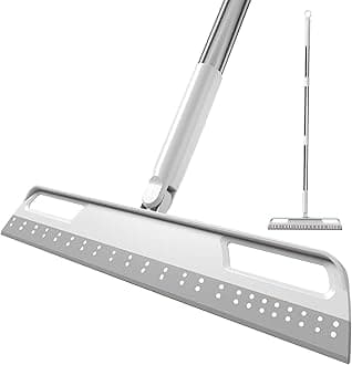 Multifunction Magic Broom, Extended Indoor Broom Detachable,3-in-1 Sweeper Removing Dust Liquid Hair, Adjustable Floor Squeegee Glass Wiper for Windows, Pet Hair Remover（Gray）