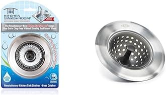 Kitchen SinkShroom Revolutionary Clog-Free Stainless Steel Sink Strainer, Chrome Gray & OXO Good Grips Silicone Sink Strainer, Black