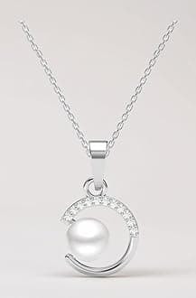 - 925 Sterling Silver Zola Real Pearl Pendant Earrings Chain Necklace Jewellery Set | Platinum Plated, Swiss Zirconia | Gift for Women and Girls