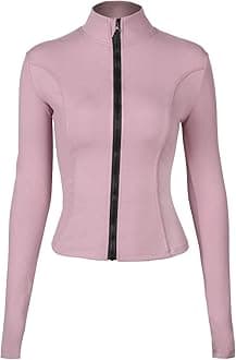 Locachy Women's Slim Fit Full Zip Athletic Running Sports Workout Jacket with Thumb Holes Pink M