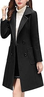 Women Winter Wool Blend Camel Mid-Long Coat Notch Double-Breasted Lapel Jacket Outwear