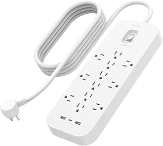 12-Outlet Surge Protector Power Strip w/ 12 AC Outlets, 2 USB-A Ports and 1 USB-C Port, 6ft Cable, UL-listed w/ Overload & Overvoltage Protection + On/Off Switch - 3,480 Joules of Protection